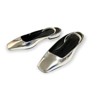 M Gemi  Square Toe Silver Flats, size 37 EU